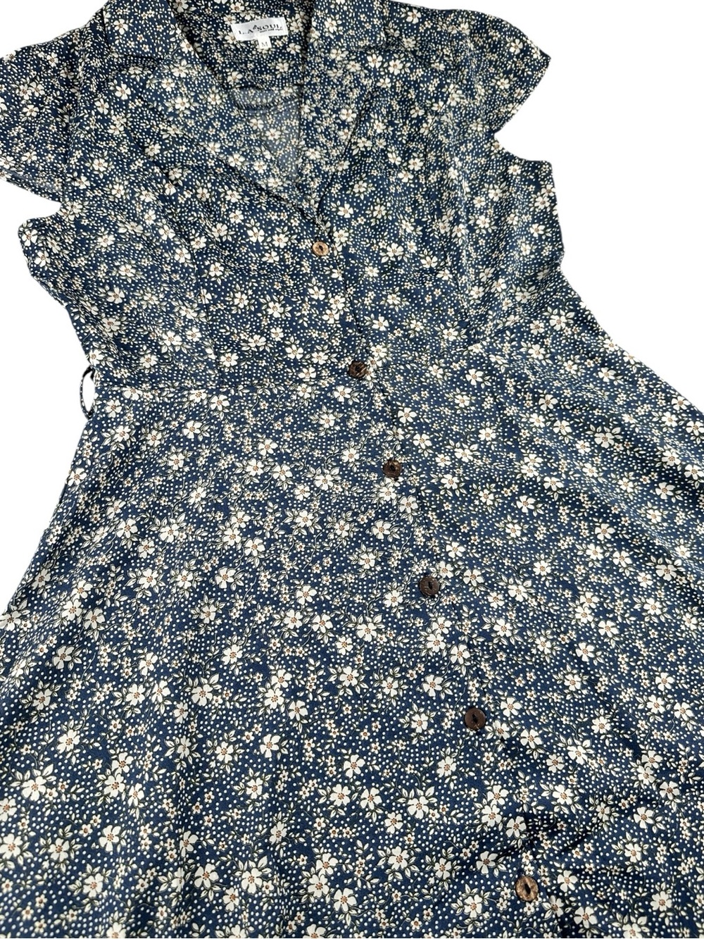 La Soul Blue Floral Button Front Fit & Flare Dress 90s Cottagecore M - Picture 4 of 8